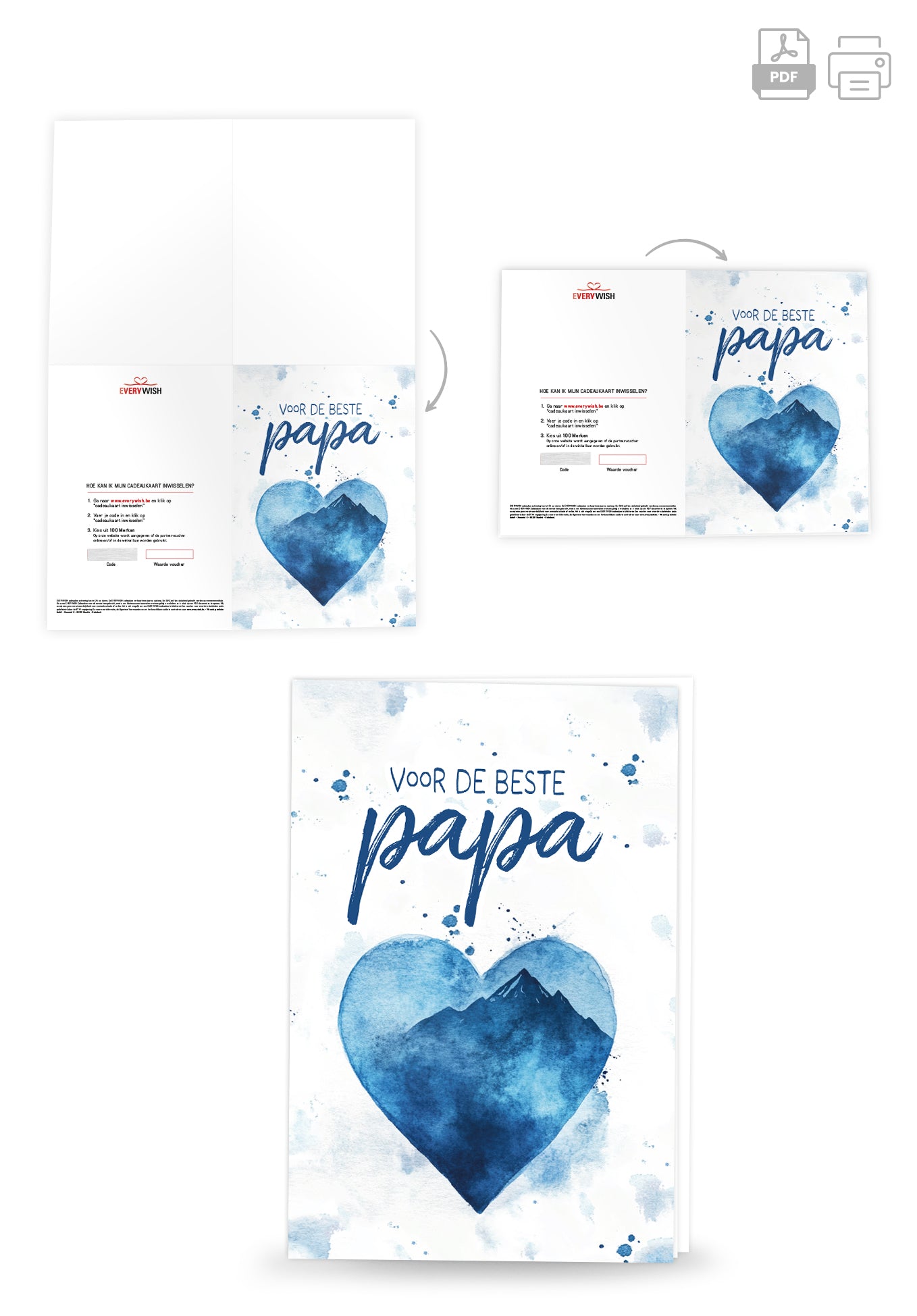 Voor de beste papa - Blauwe Aquarel Hart (Valeur du bon)