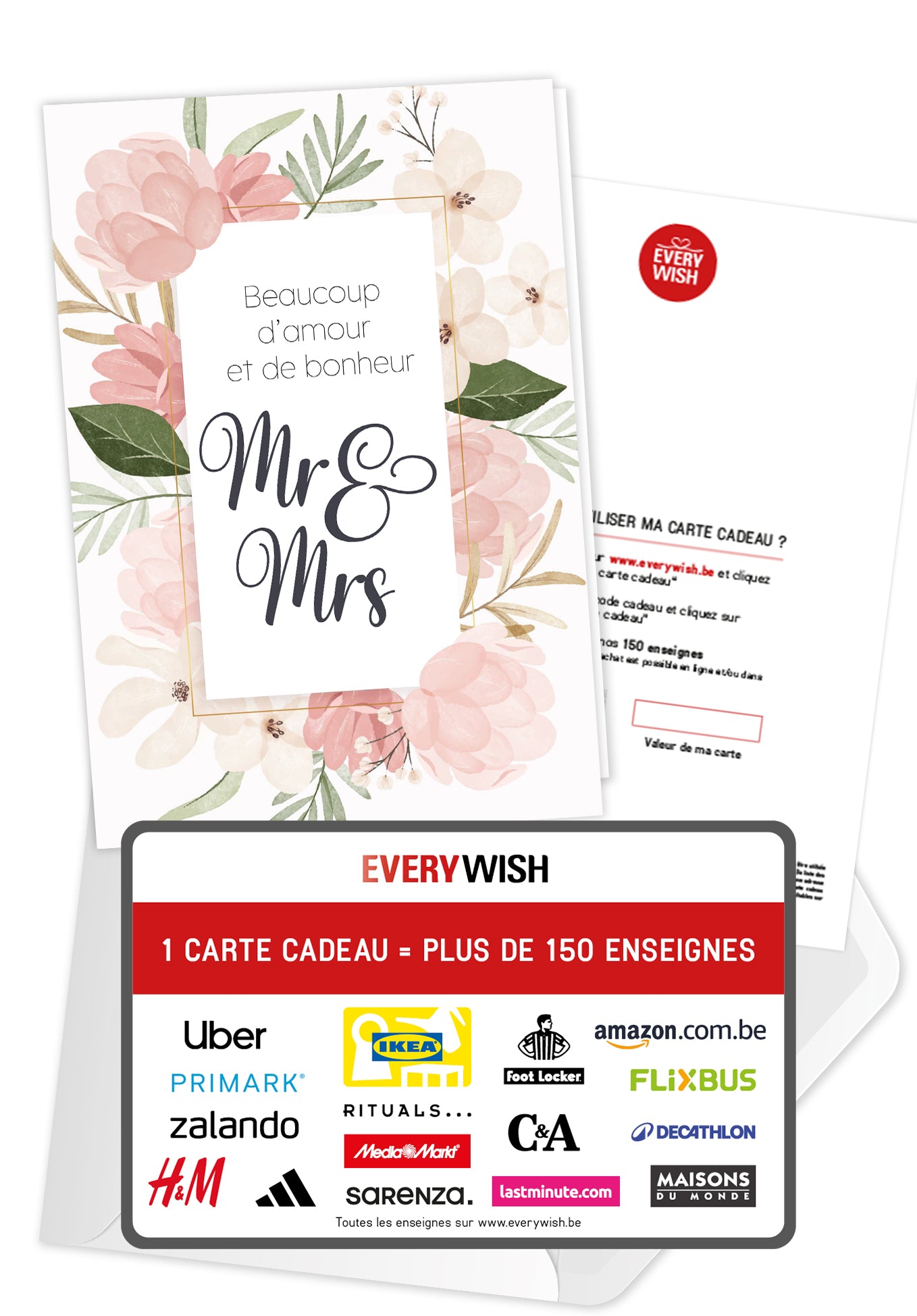 Beaucoup damour et de bonheur Mr & Mrs - Fleurs Roses