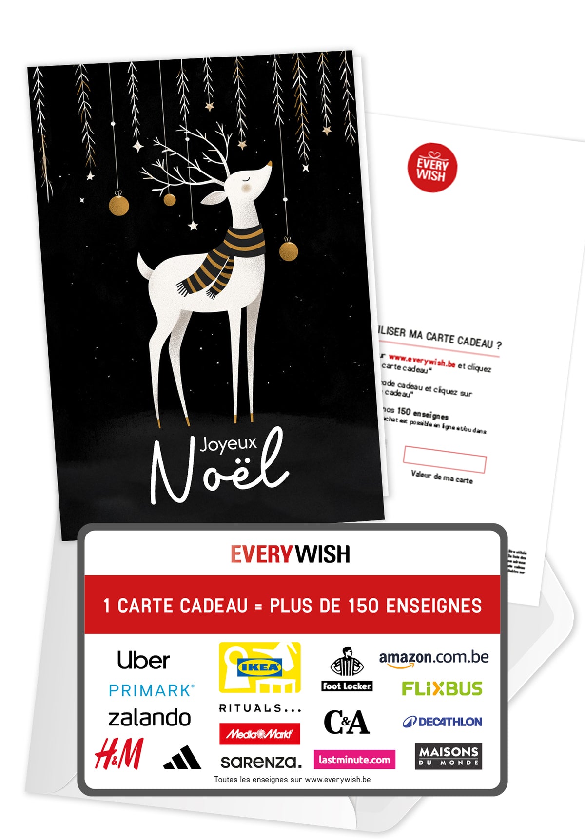 Joyeux Noël - Renne Noir Blanc Or