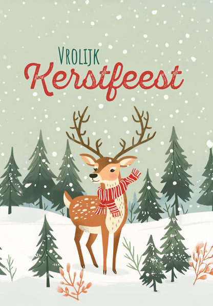 Vrolijk Kerstfeest - Rendier Zwart Wit Goud