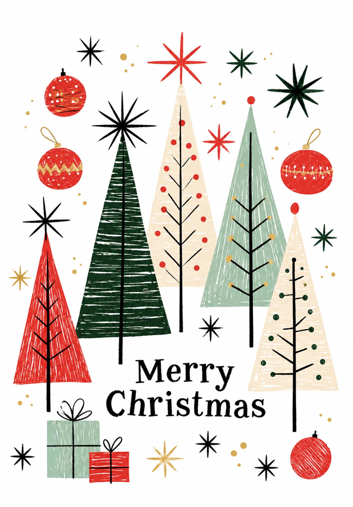 Merry Christmas - Bomen sterren kerstballen