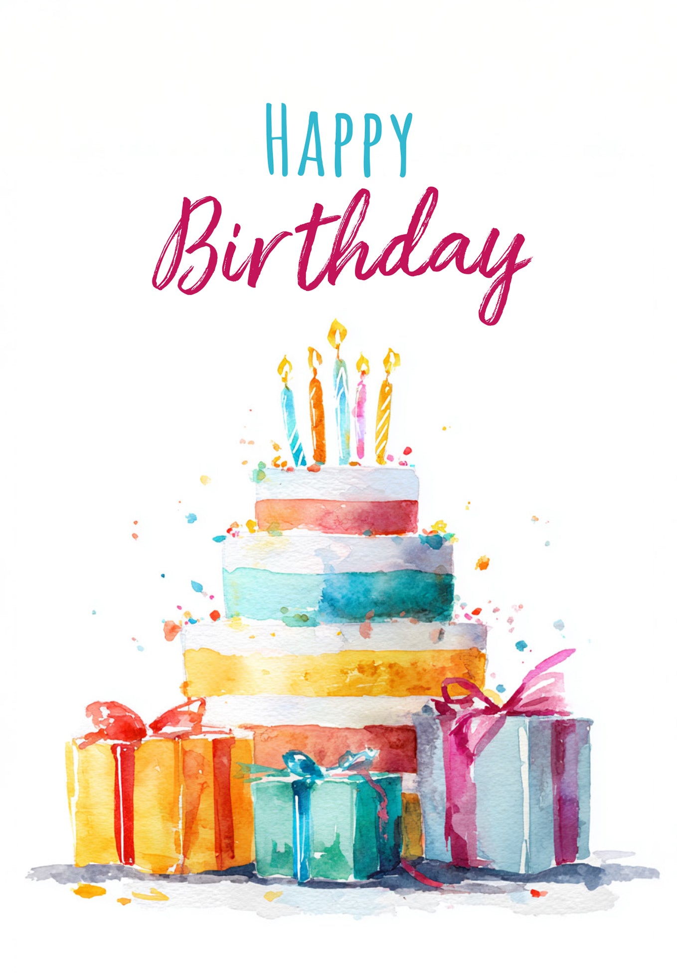 Happy Birthday - Gâteau aquarelle