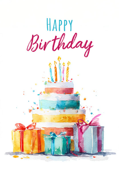 Happy Birthday - Gâteau aquarelle