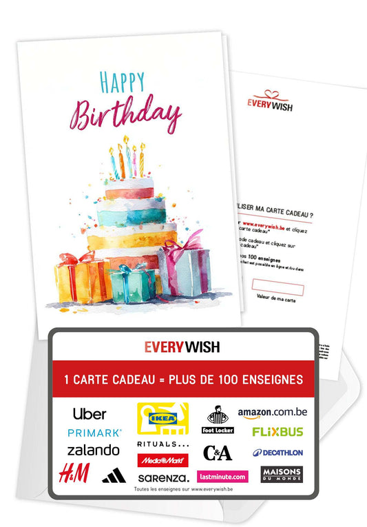 Happy Birthday - Gâteau aquarelle