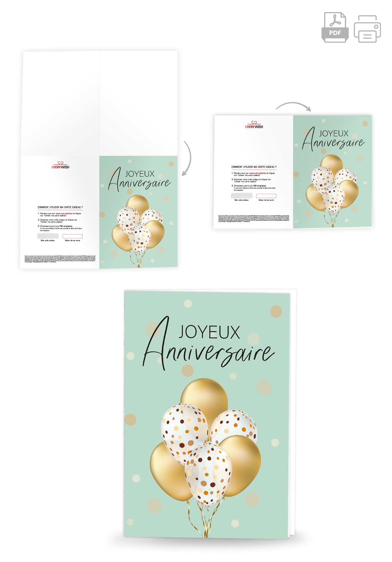 Joyeux anniversaire - Ballons Or (Valeur du bon)