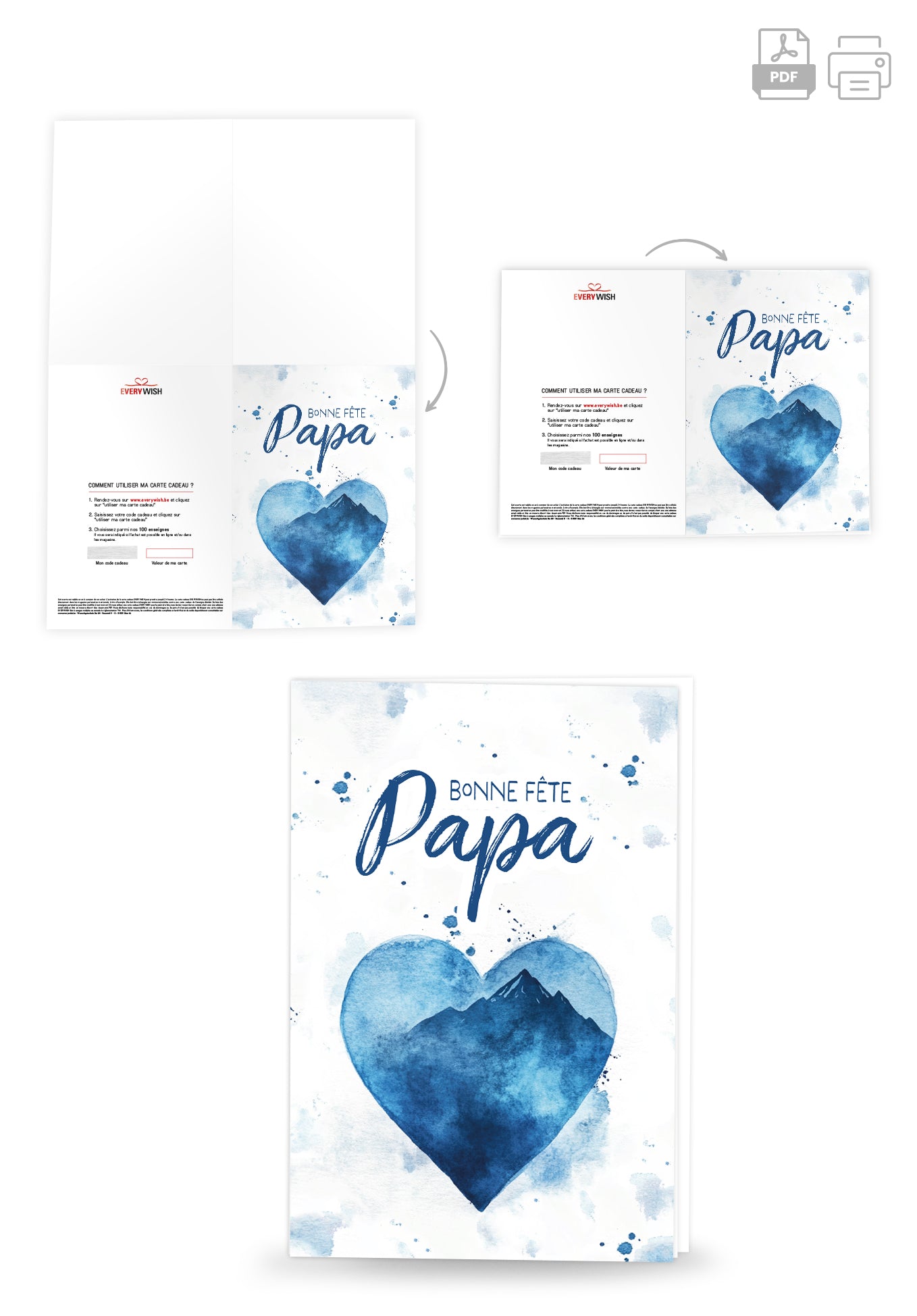 Bonne fête Papa - Cœur aquarelle bleu (Valeur du bon)