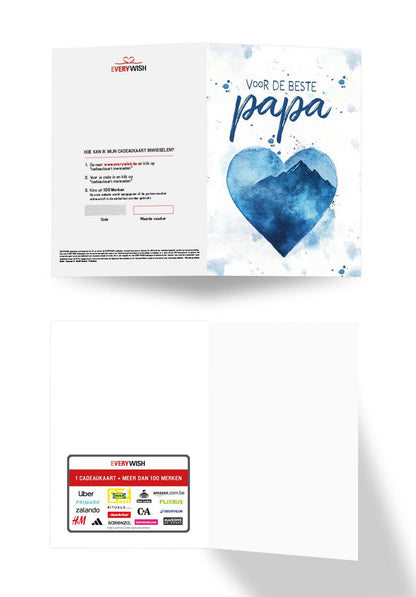 Voor de beste papa - Blauwe Aquarel Hart (Valeur du bon)