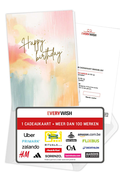 Happy Birthday - Kleurrijke Aquarel (Valeur du bon)